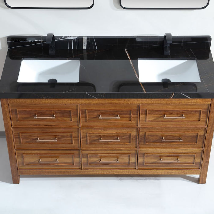 Venezia 60" Ebony Double Sink Vanity – Dark Finish Plywood Construction with White Natural Top