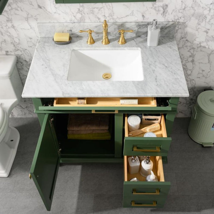 Caribou 36" Green Carrara Marble Bathroom Vanity Cabinet with Ceramic Sink & Storage