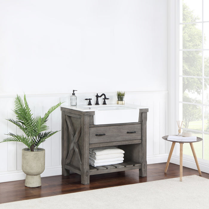 36-Inch Brayden Vanity – Classical Grey Cabinet with White Composite Top & Farmhouse Basin