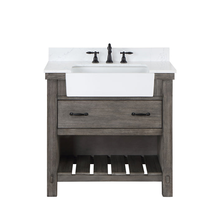 36-Inch Brayden Vanity – Classical Grey Cabinet with White Composite Top & Farmhouse Basin