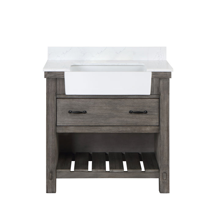 36-Inch Brayden Vanity – Classical Grey Cabinet with White Composite Top & Farmhouse Basin