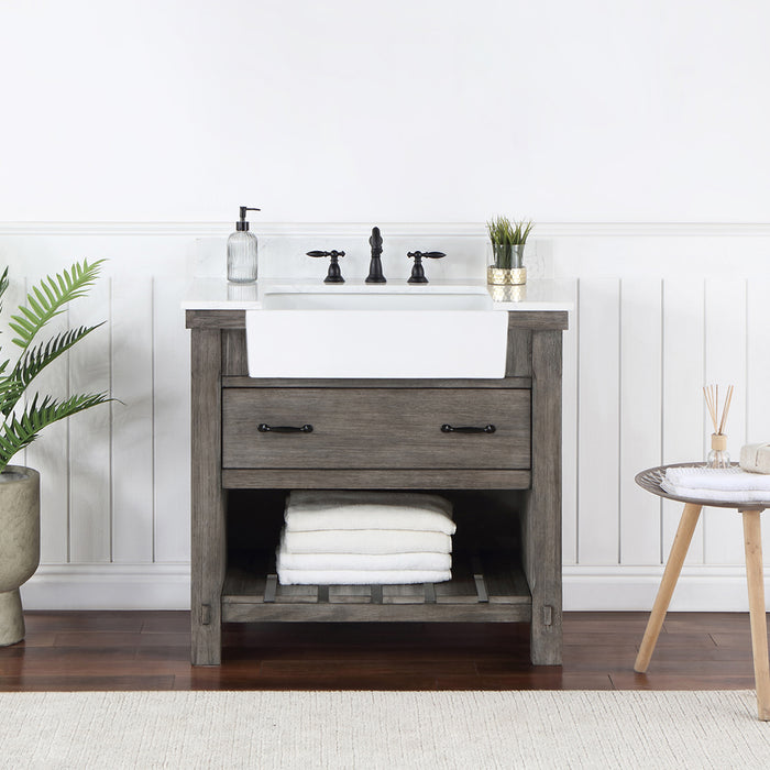 36-Inch Brayden Vanity – Classical Grey Cabinet with White Composite Top & Farmhouse Basin