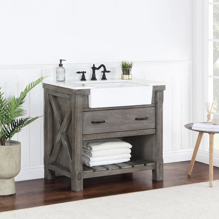 36-Inch Brayden Vanity – Classical Grey Cabinet with White Composite Top & Farmhouse Basin