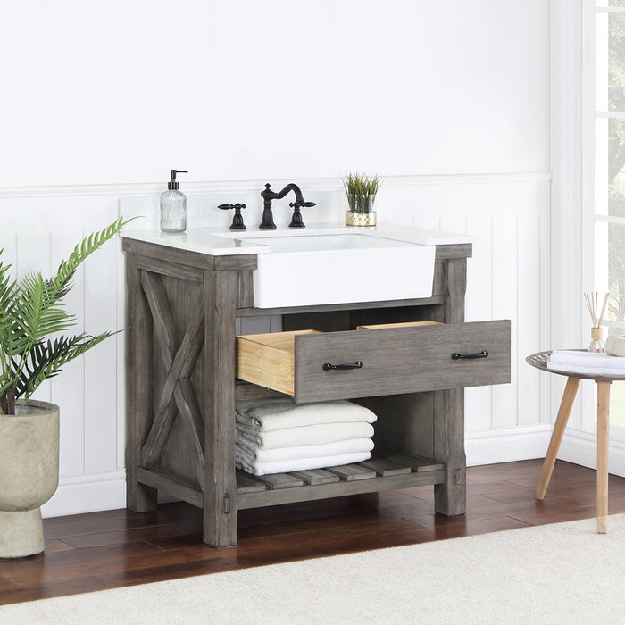 36-Inch Brayden Vanity – Classical Grey Cabinet with White Composite Top & Farmhouse Basin