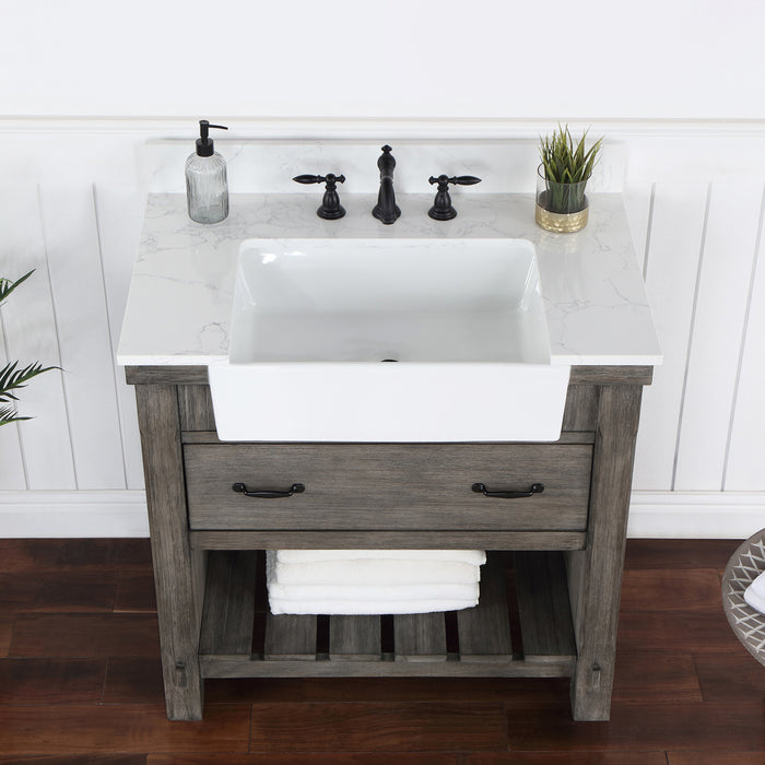 36-Inch Brayden Vanity – Classical Grey Cabinet with White Composite Top & Farmhouse Basin