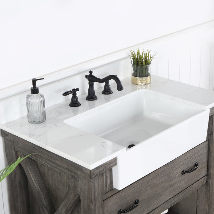 36-Inch Brayden Vanity – Classical Grey Cabinet with White Composite Top & Farmhouse Basin