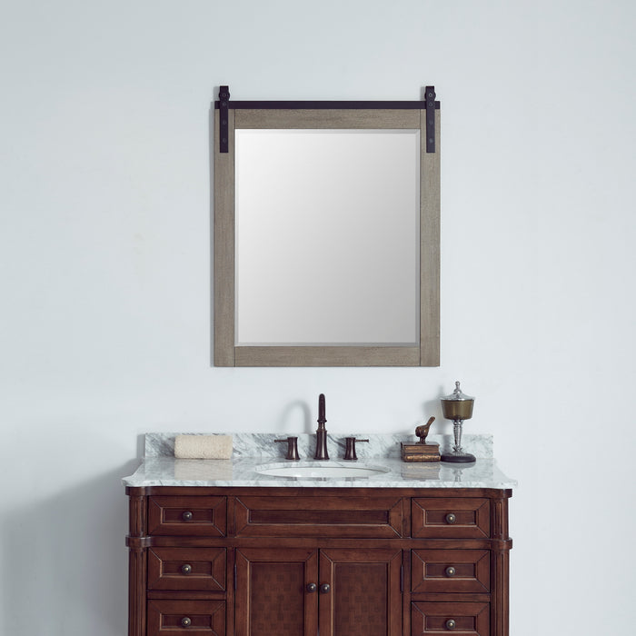 32-Inch Amica Grey Wood Rectangular Vanity Mirror Barndoor Wall Mount
