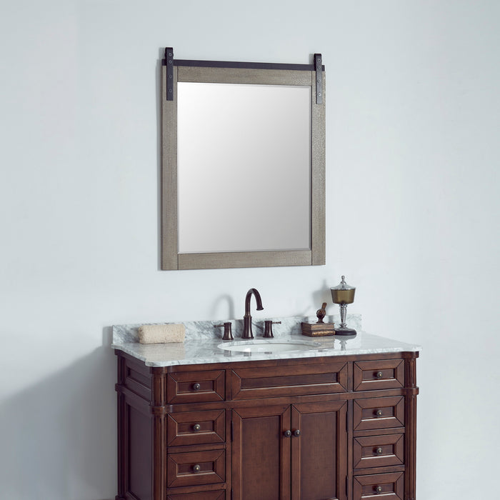32-Inch Amica Grey Wood Rectangular Vanity Mirror Barndoor Wall Mount