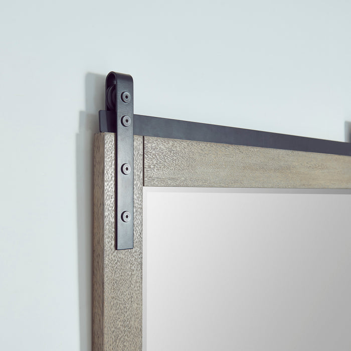 32-Inch Amica Grey Wood Rectangular Vanity Mirror Barndoor Wall Mount