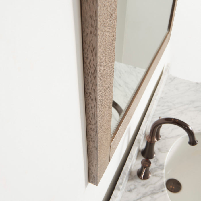 32-Inch Amica Grey Wood Rectangular Vanity Mirror Barndoor Wall Mount