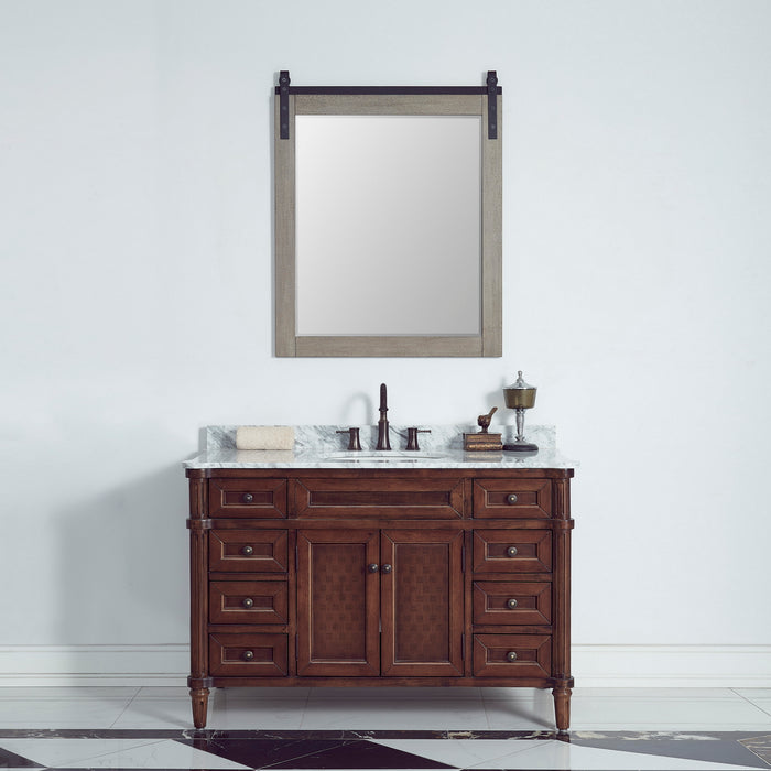 32-Inch Amica Grey Wood Rectangular Vanity Mirror Barndoor Wall Mount