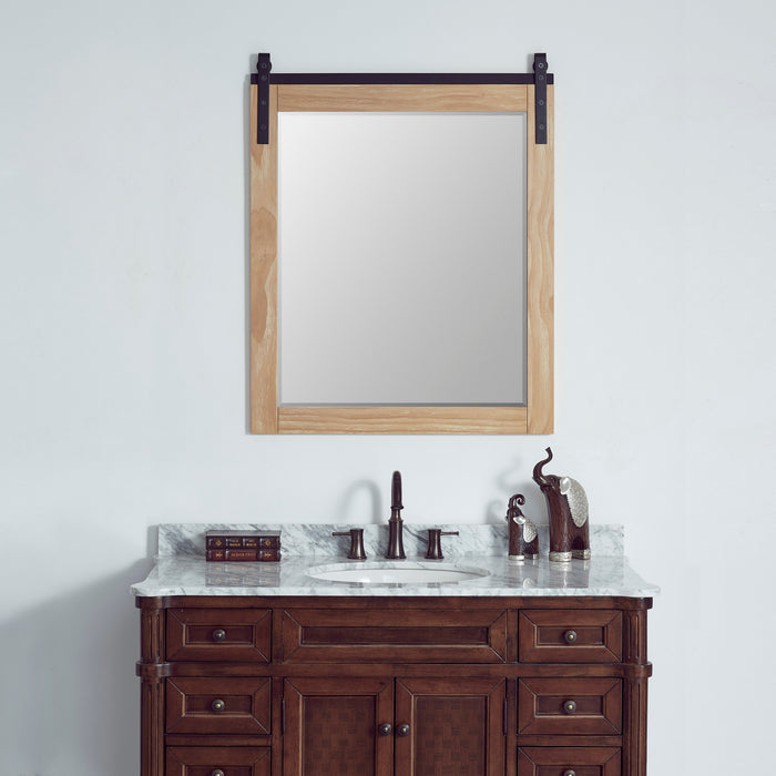 32-Inch Adura Oak Wood Bathroom Vanity Mirror - Barndoor Rectangular Wall Mount Mirror