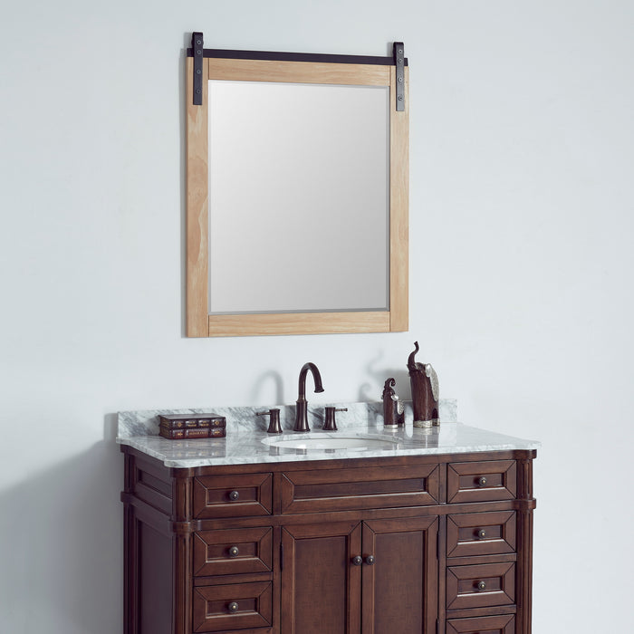 32-Inch Dalen Pine Wood Rectangular Vanity Mirror Barndoor Wall Mount