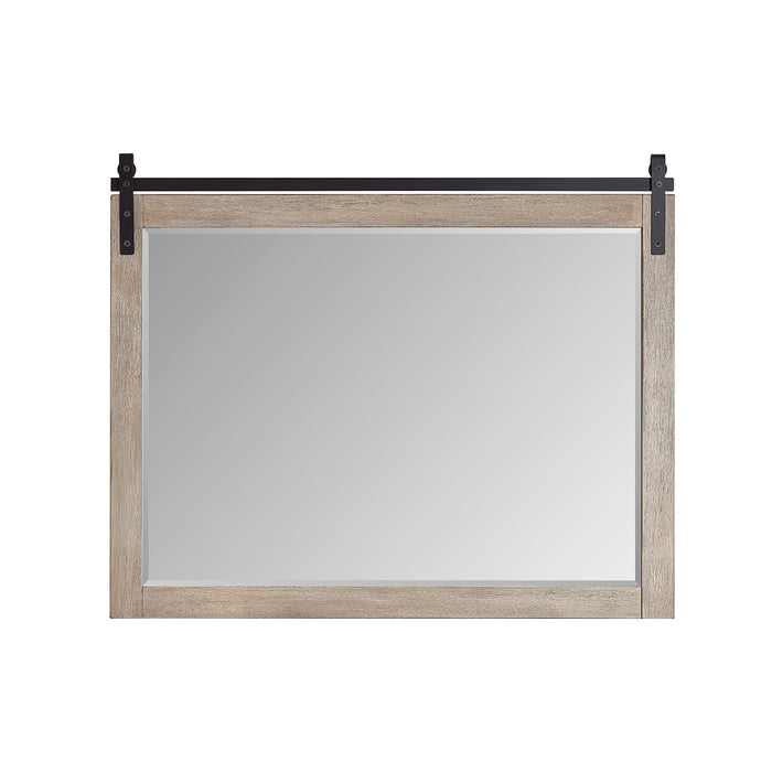 48-Inch Elara Rectangular Bathroom Mirror Wall Mount Barn Door Grey Wood