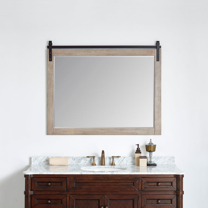 48-Inch Elara Rectangular Bathroom Mirror Wall Mount Barn Door Grey Wood