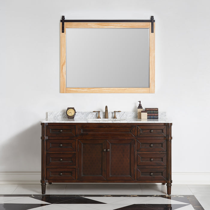 48" Ember Weathered Pine Wall Mount Vanity Mirror - Rectangular Barndoor Bathroom Mirror