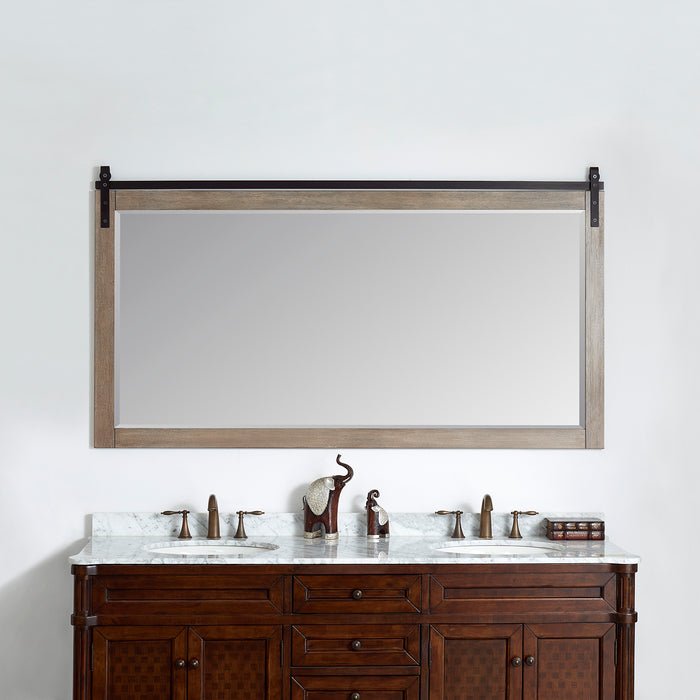 72-Inch Galen Large Grey Wood Barndoor Vanity Mirror - Rectangular Wall Mount Bathroom Mirror