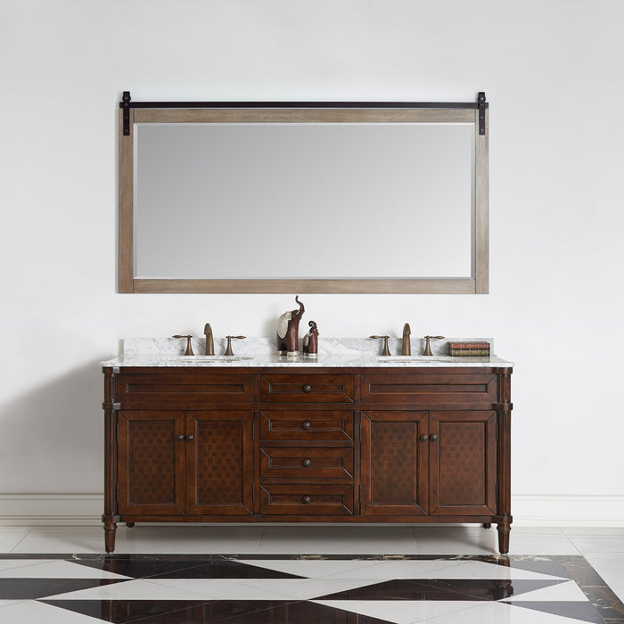 72-Inch Galen Large Grey Wood Barndoor Vanity Mirror - Rectangular Wall Mount Bathroom Mirror