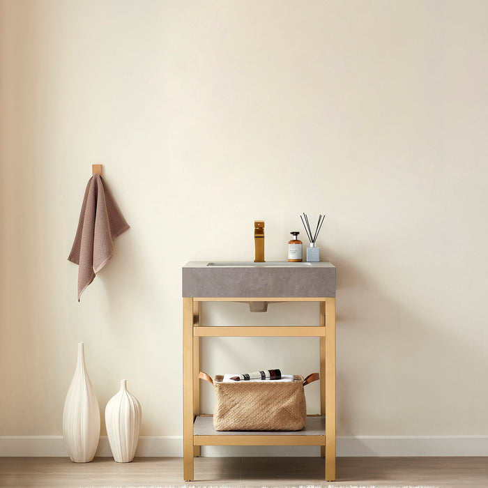 24-Inch Hemlock Bathroom Vanity – Metal Frame in Brushed Gold with Grey Sintered Countertop