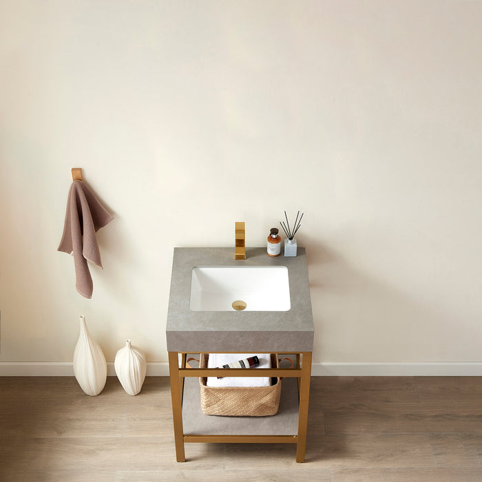 24-Inch Hemlock Bathroom Vanity – Metal Frame in Brushed Gold with Grey Sintered Countertop