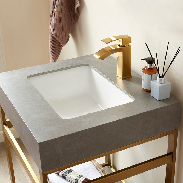24-Inch Hemlock Bathroom Vanity – Metal Frame in Brushed Gold with Grey Sintered Countertop