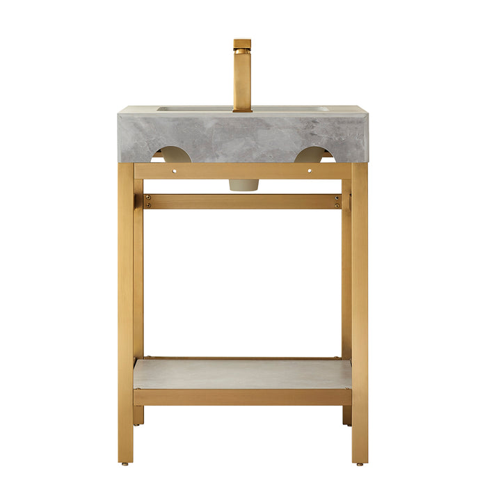 24-Inch Hemlock Bathroom Vanity – Metal Frame in Brushed Gold with Grey Sintered Countertop