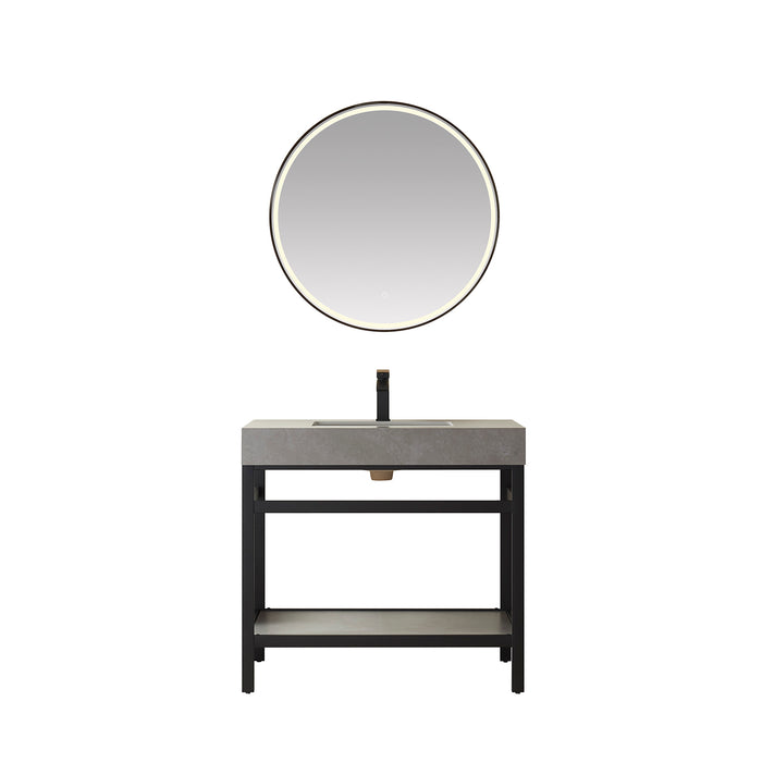 36" Kismet Vanity Set – Black Open Metal Frame with Grey Sintered Countertop & Space-Saving with Mirror