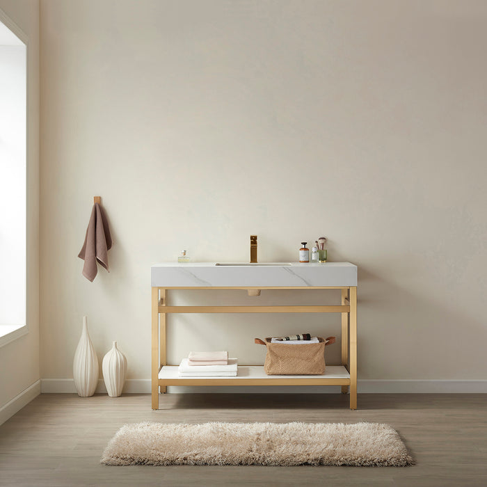 48-Inch Laurel Vanity – Brushed Gold with White Sintered Countertop & Spacious Single Sink Unit