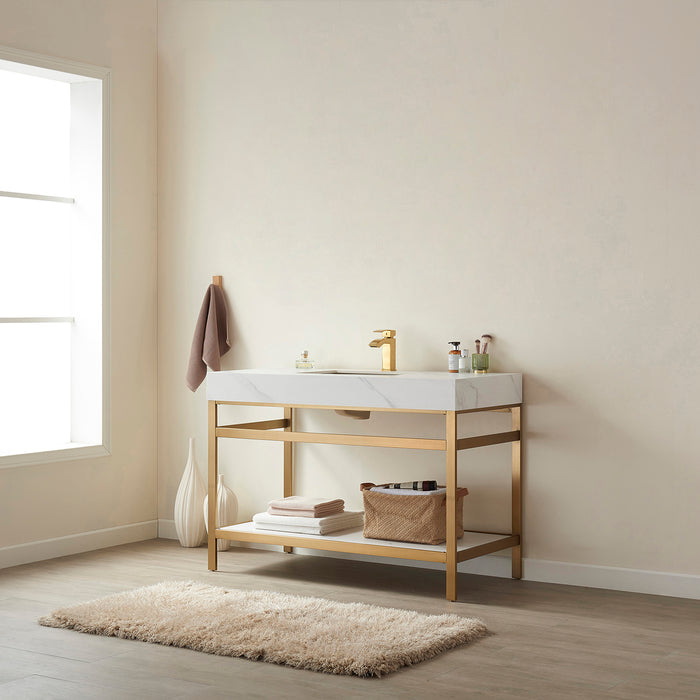 48-Inch Laurel Vanity – Brushed Gold with White Sintered Countertop & Spacious Single Sink Unit