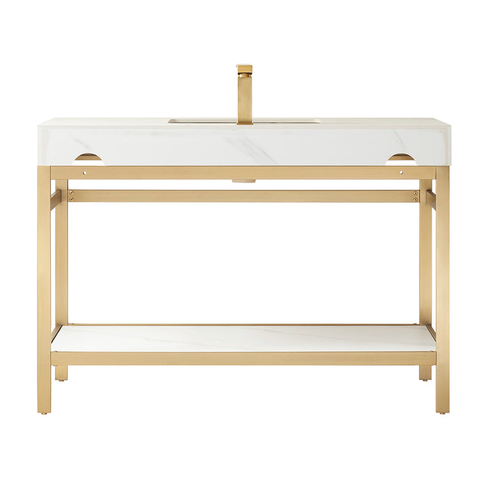 48-Inch Laurel Vanity – Brushed Gold with White Sintered Countertop & Spacious Single Sink Unit