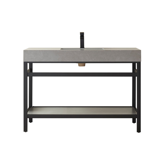 48-Inch Lavande Matte Black Metal Vanity – Grey Sintered Stone Top with Single Sink Design