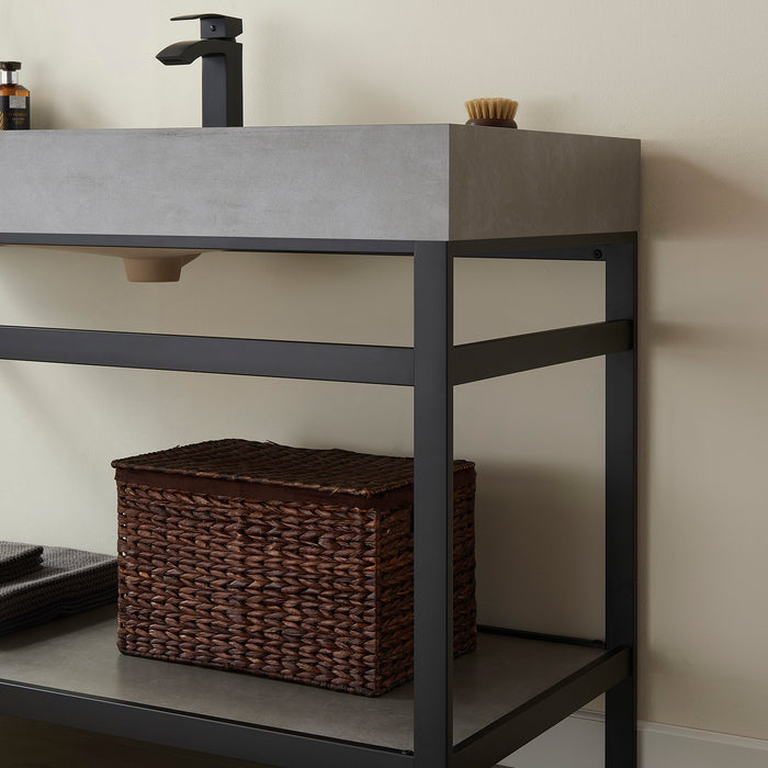 48-Inch Lavande Matte Black Metal Vanity – Grey Sintered Stone Top with Single Sink Design