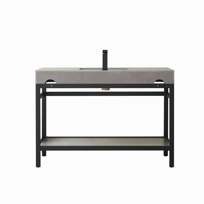 48-Inch Lavande Matte Black Metal Vanity – Grey Sintered Stone Top with Single Sink Design