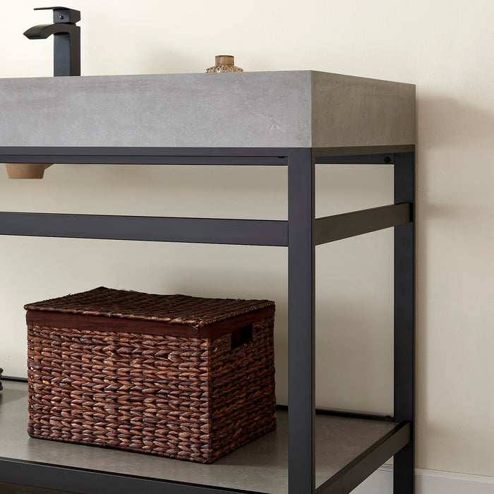 60-Inch Livia Bathroom Vanity Single Sink Matt Black with Grey Sintered Stone Countertop and LED Mirror