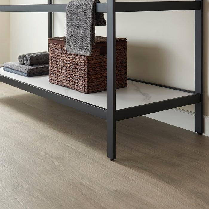 72-Inch Maven Double Sink Bathroom Vanity - Matte Black Metal Frame with Grey Sintered Stone Top & Storage