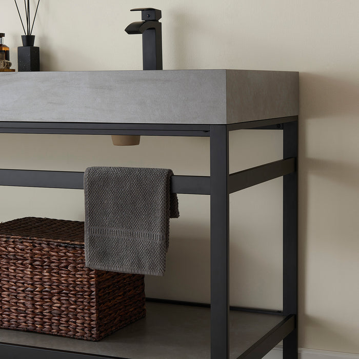 72-Inch Matte Black Metal Double Sink Bath Vanity Meadow Grey Stone Top with Under-Mount Sinks