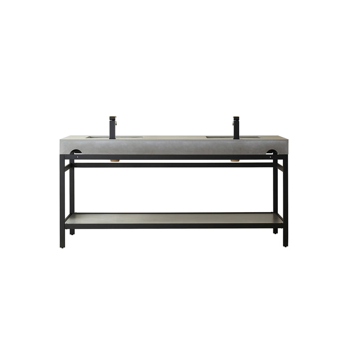 72-Inch Matte Black Metal Double Sink Bath Vanity Meadow Grey Stone Top with Under-Mount Sinks