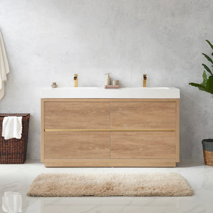 60-Inch Thicket Double Sink Vanity Oak Modern White Square Top Cabinet