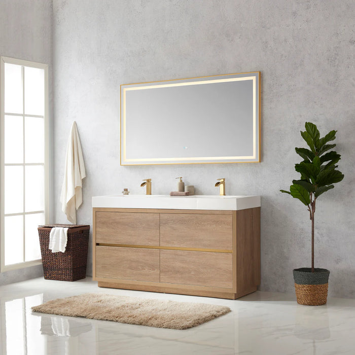 60-Inch Thicket Double Sink Vanity Oak Modern White Square Top Cabinet