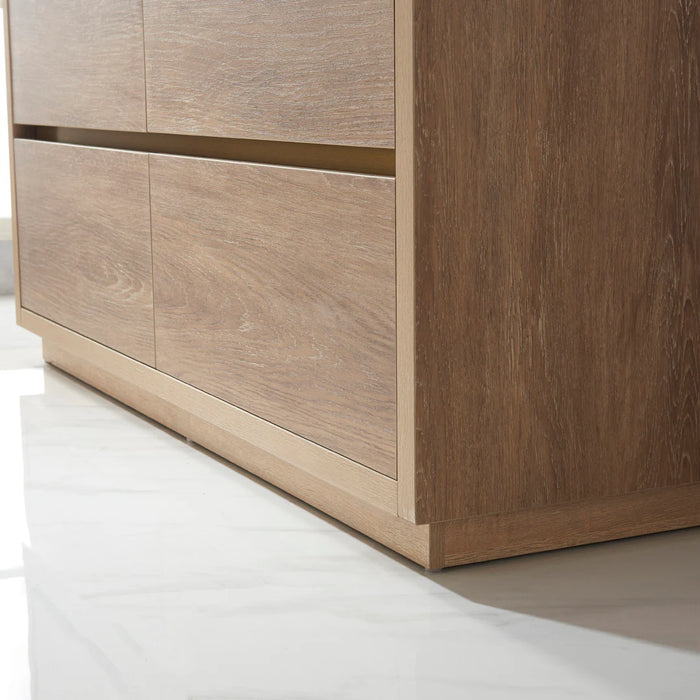 60 Inch Shadow Double Sink Vanity - Oak with 4 Soft-Close Drawers & LED Mirror