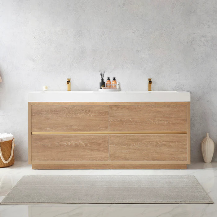 72-Inch Anchor Oak Double Sink Bath Vanity Contemporary with Brushed Gold Hardware