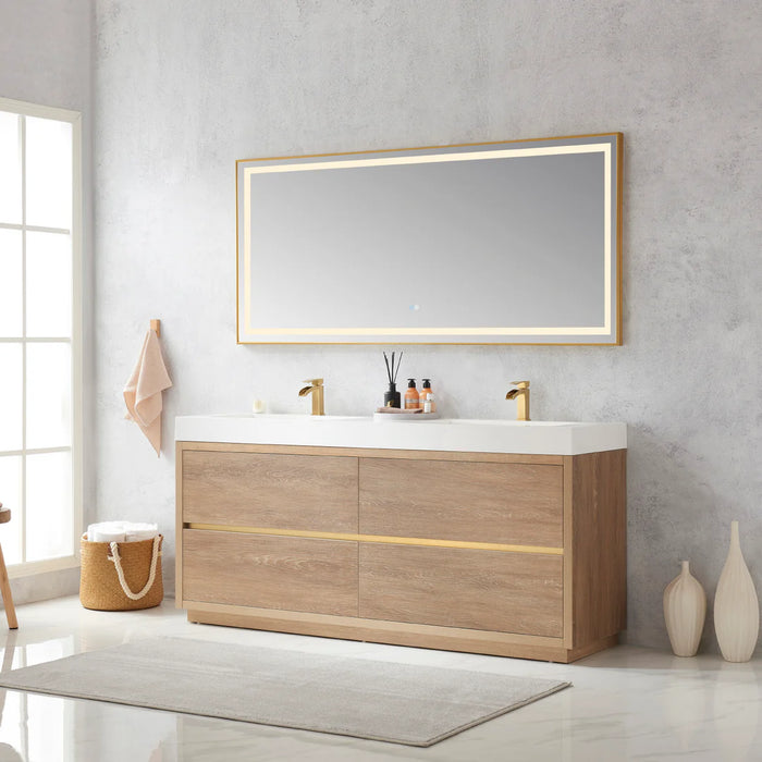 36" Fir Roam Wood Brown Single Bathroom Vanity - Freestanding with White Grain Stone Top & Soft-Close Drawers