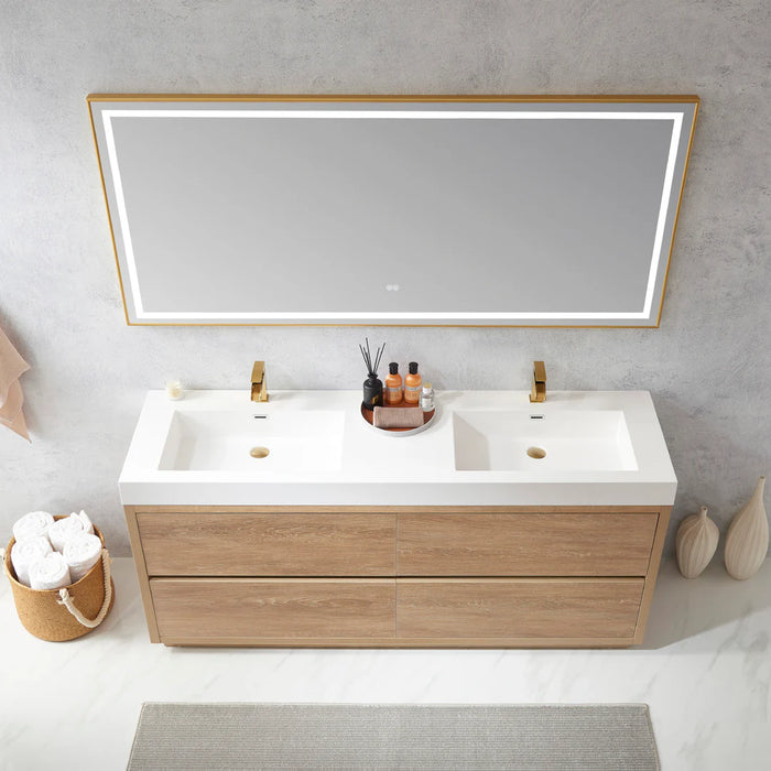 36" Fir Roam Wood Brown Single Bathroom Vanity - Freestanding with White Grain Stone Top & Soft-Close Drawers