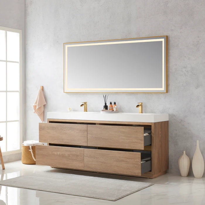 72-Inch Anchor Oak Double Sink Bath Vanity Contemporary with Brushed Gold Hardware