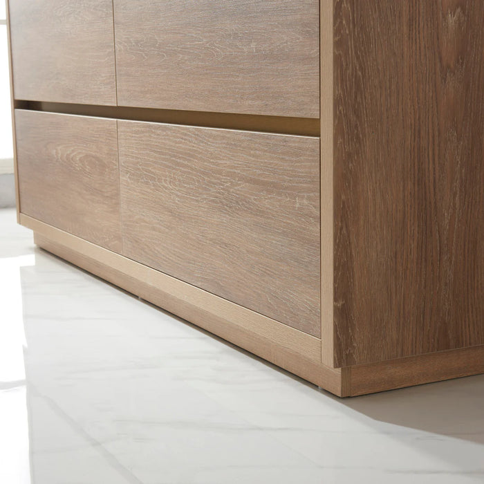 36" Fir Roam Wood Brown Single Bathroom Vanity - Freestanding with White Grain Stone Top & Soft-Close Drawers