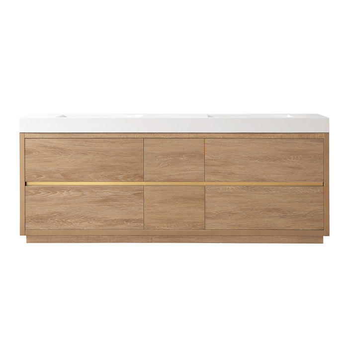 Huesca 84" Double Sink Bath Vanity in North American Oak with White Composite Integral Square Sink Top