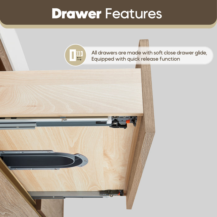 60-Inch Oak Finial Double Sink Wall Mount Bathroom Vanity with Brushed Gold Hardware