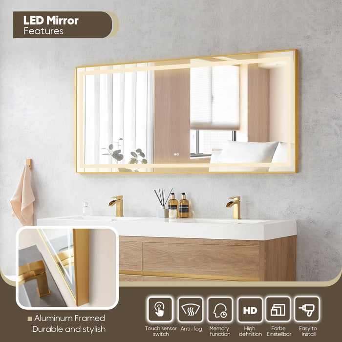 72-Inch Folio Wall Mount Double Vanity Oak Finish with Integrated White Sink Top & Mirror