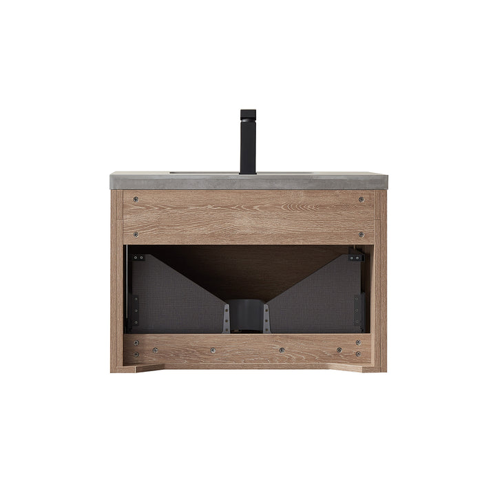 30-Inch Eris Vanity – North American Oak, Freestanding Design with Grey Stone Countertop