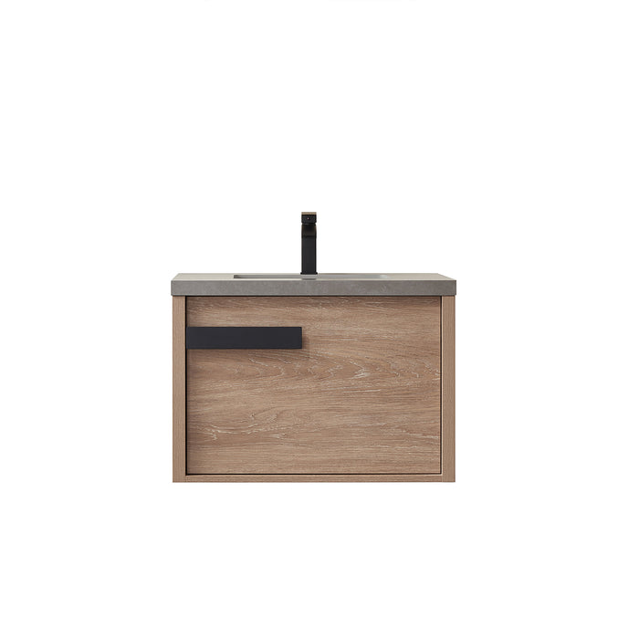 30-Inch Eris Vanity – North American Oak, Freestanding Design with Grey Stone Countertop